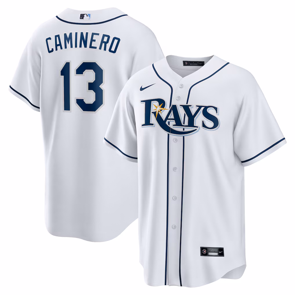 Men's Tampa Bay Rays Junior Caminero White Home Replica Player Jersey