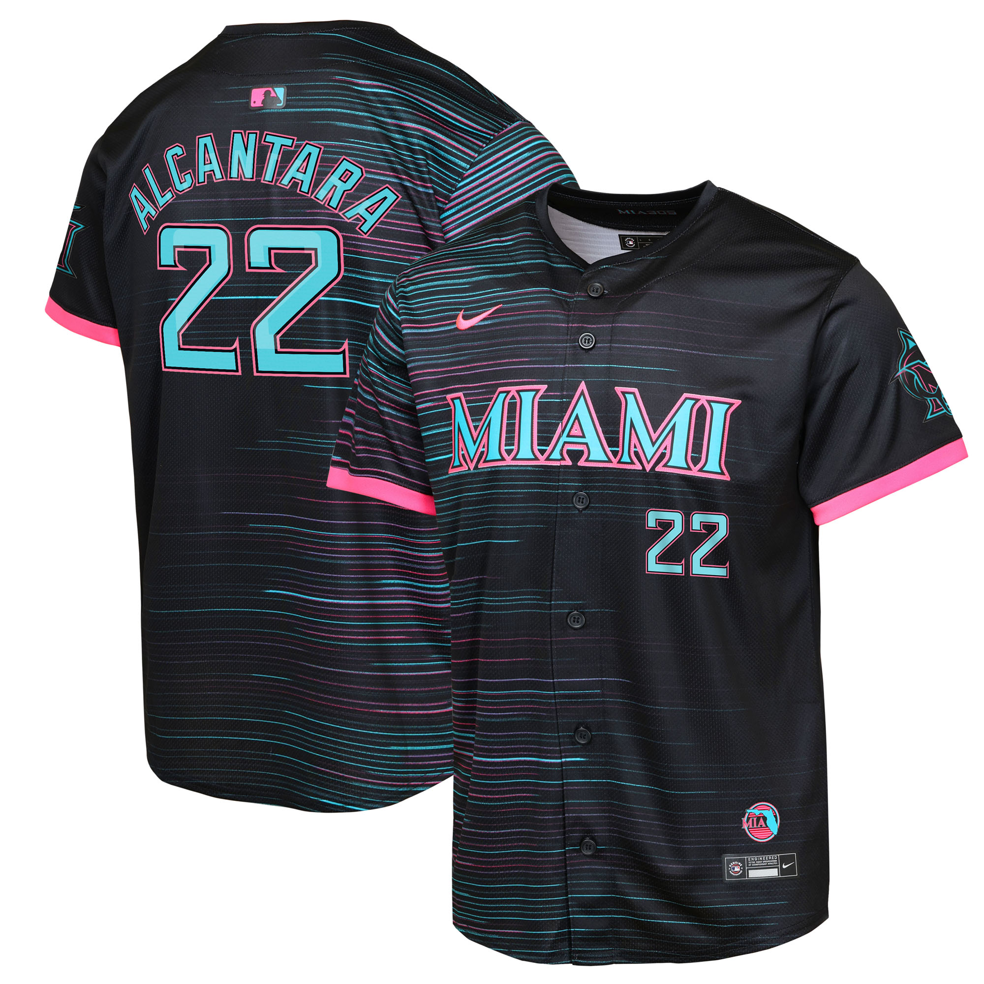 Youth Miami Marlins Sandy Alcantara Black 2025 City Connect Limited Player Jersey