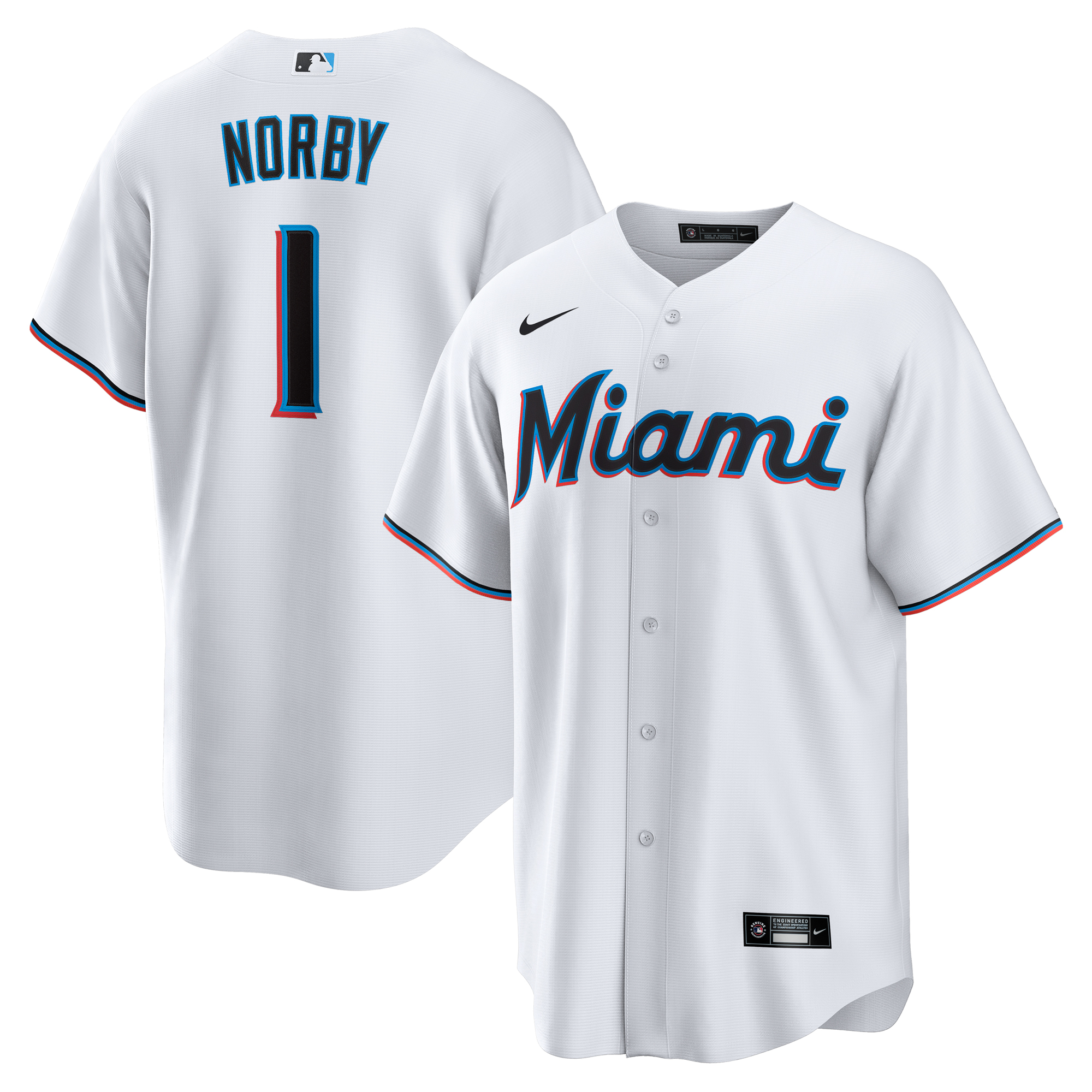 Men's Miami Marlins Connor Norby White Home Replica Jersey