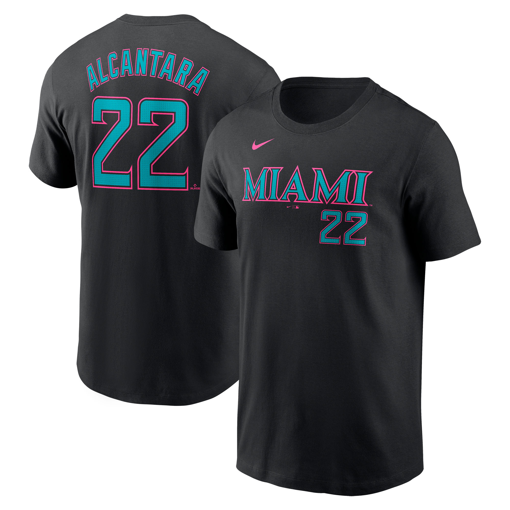 Men's Miami Marlins Sandy Alcantara Black 2025 City Connect Fuse Name & Number T-Shirt
