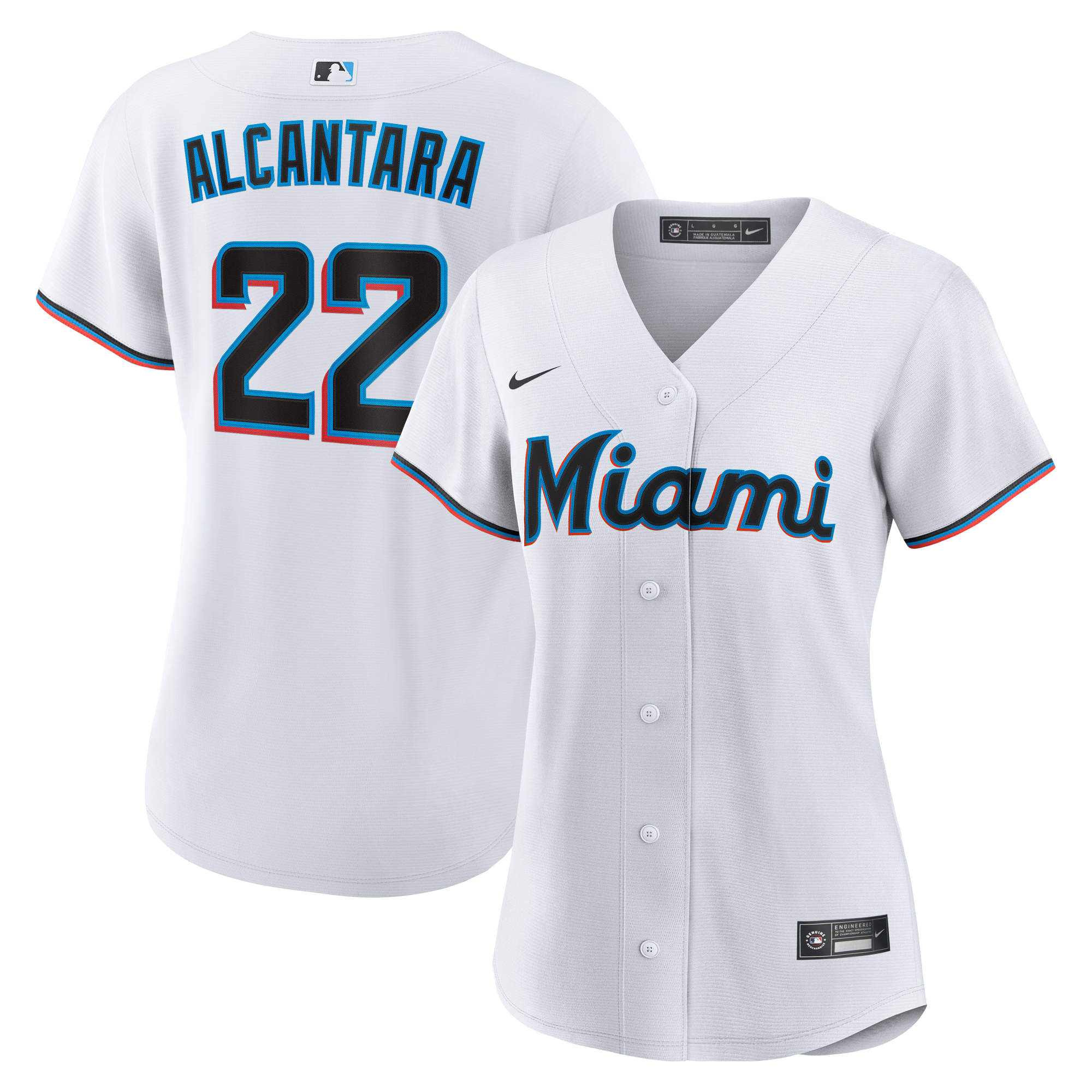 Women's Miami Marlins Sandy Alcantara White Home Replica Player Jersey