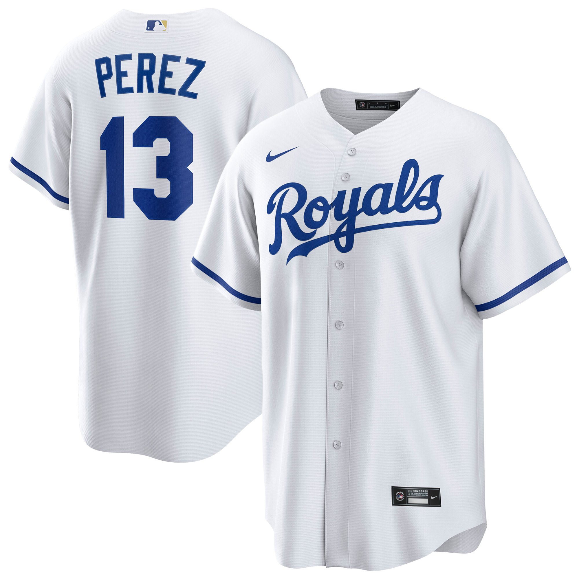 Men's Kansas City Royals Salvador Perez White Home Replica Player Jersey