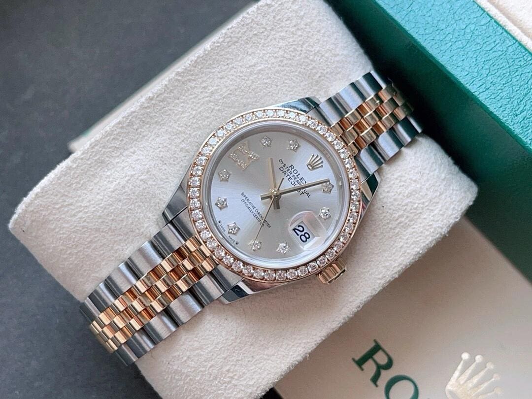 Rolex Lady-Datejust Silver Diamond Dial, Diamond Bezel, Steel & Gold, 279383RBR