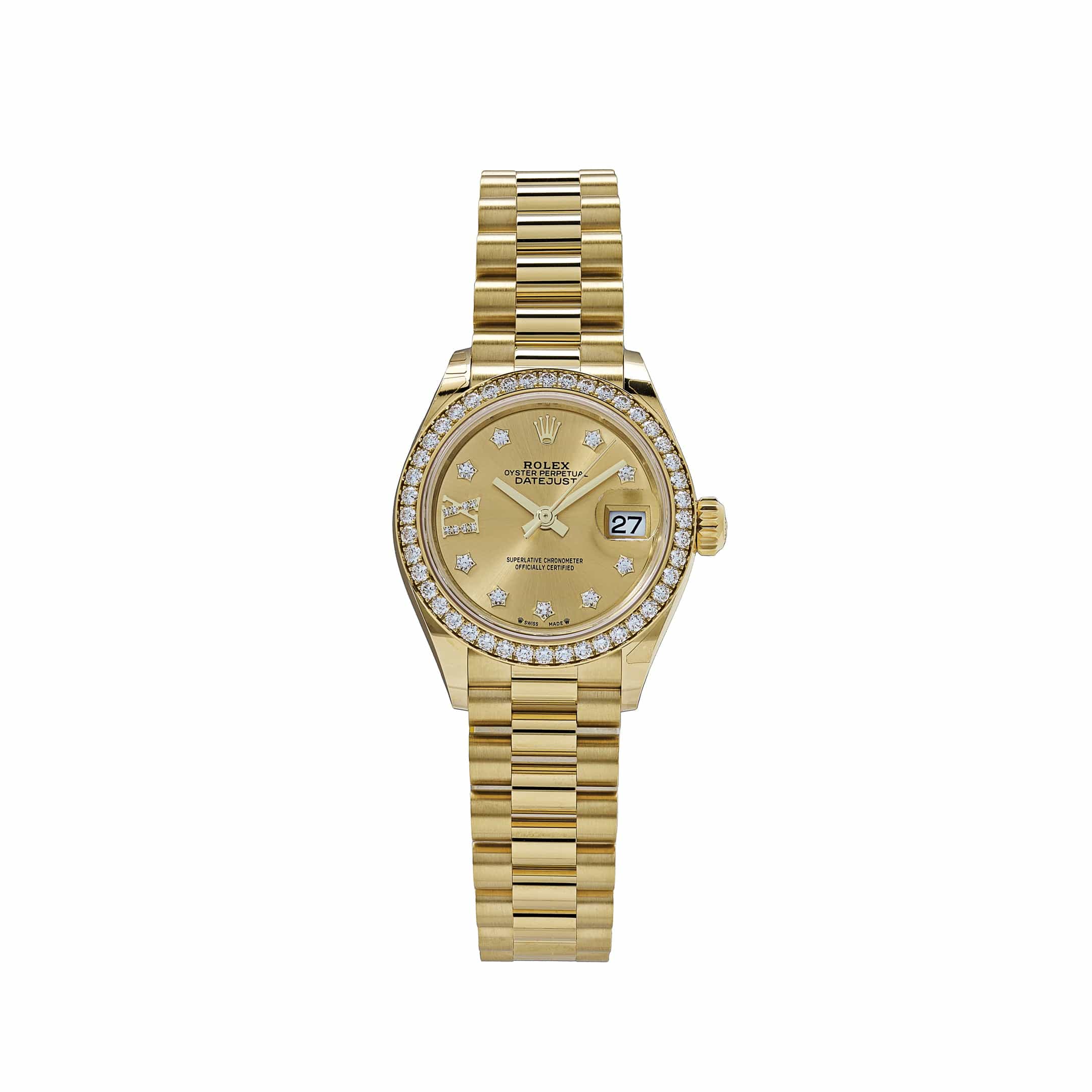 Rolex Datejust 28 279138RBR ‘Ladies’ Yellow Gold Champagne Diamond Dial President