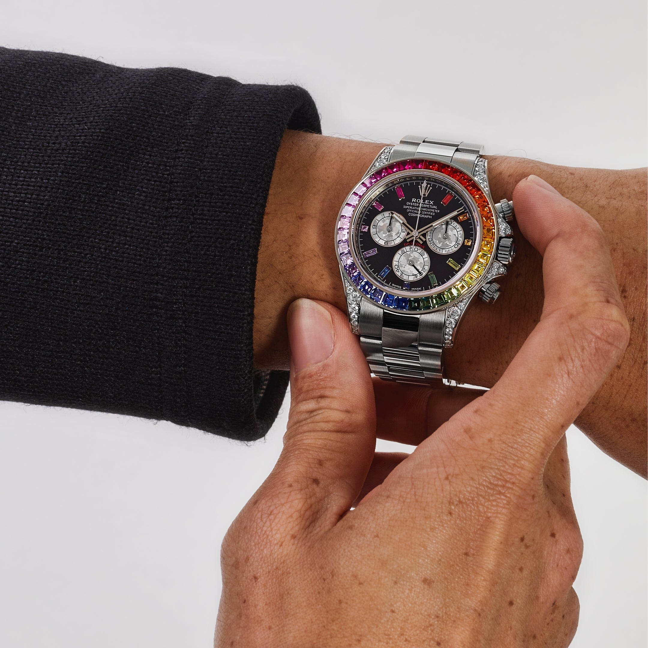 Rolex Daytona 116599RBOW ‘Rainbow’ White Gold Black Dial Sapphire Bezel