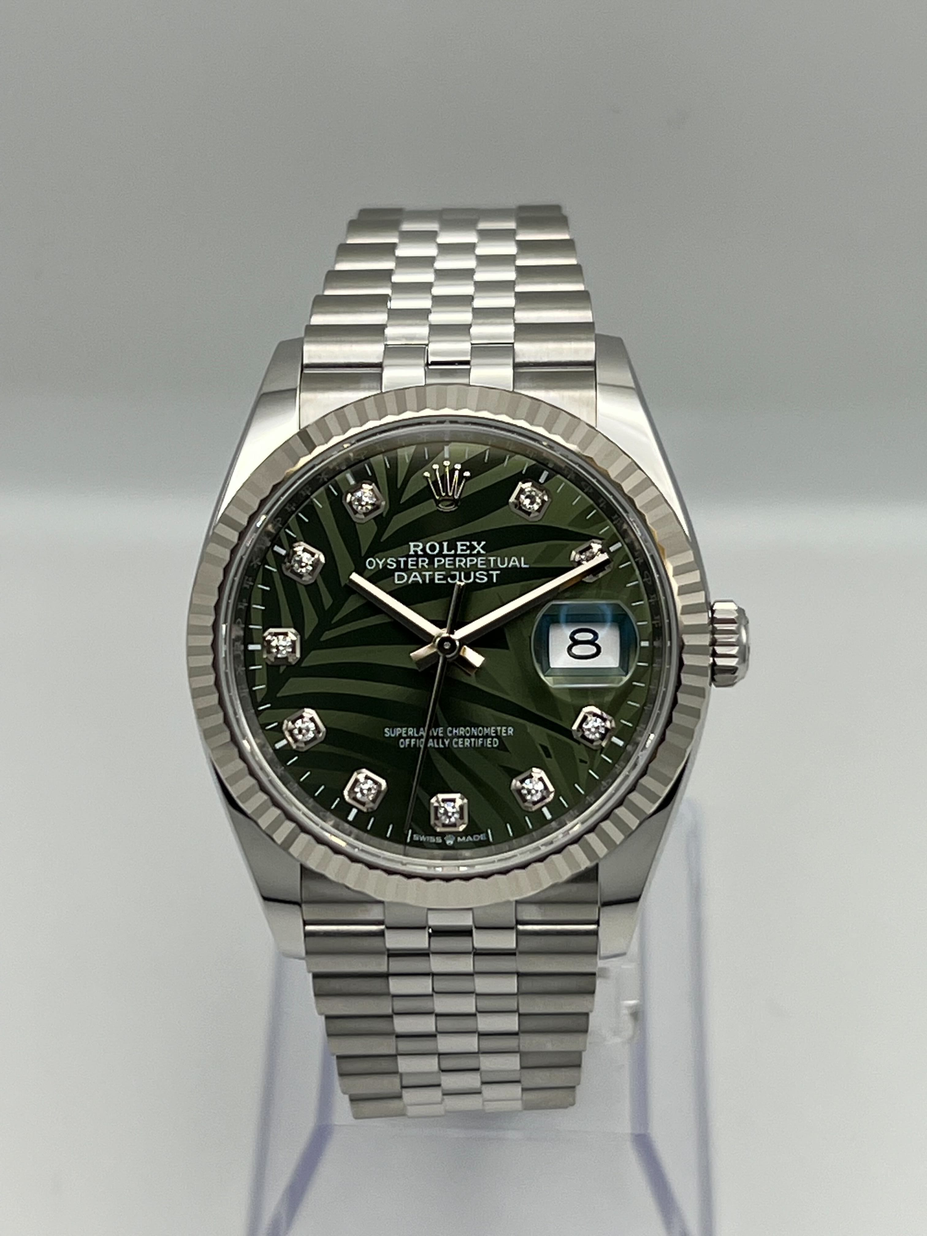 Rolex Datejust 36 126234 White Gold Stainless Steel Palm Motif Diamond Dial Jubilee (2023)