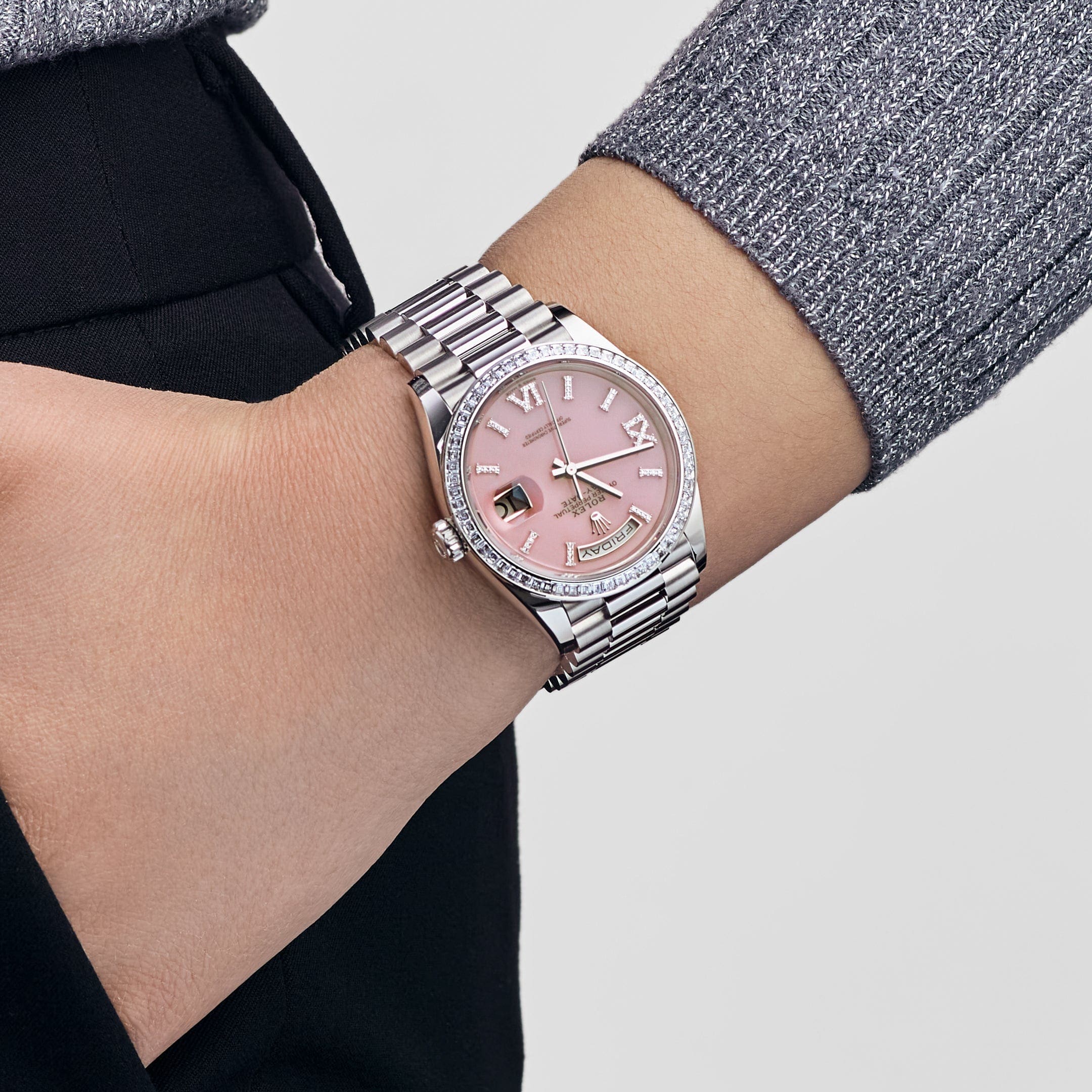 Rolex Day-Date 36 128396TBR Platinum Pink Opal Diamond Dial and Bezel