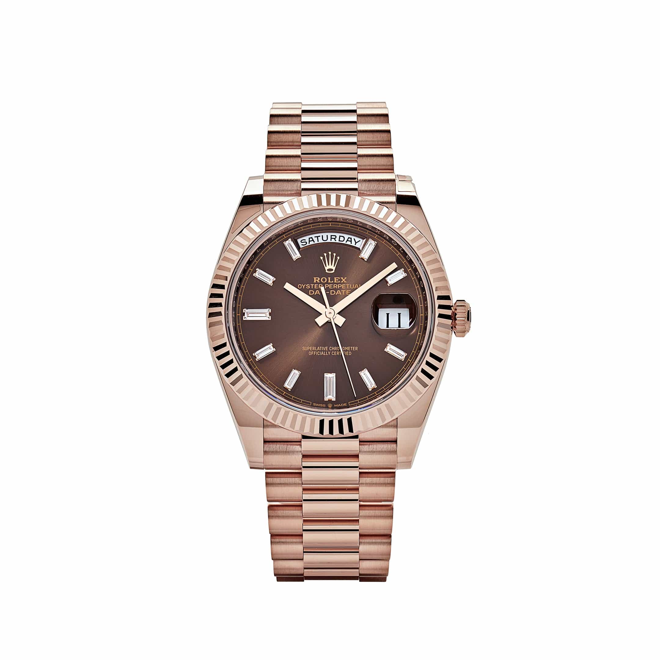 Rolex Day-Date 40 228235 Rose Gold Chocolate Baguette Diamond Dial