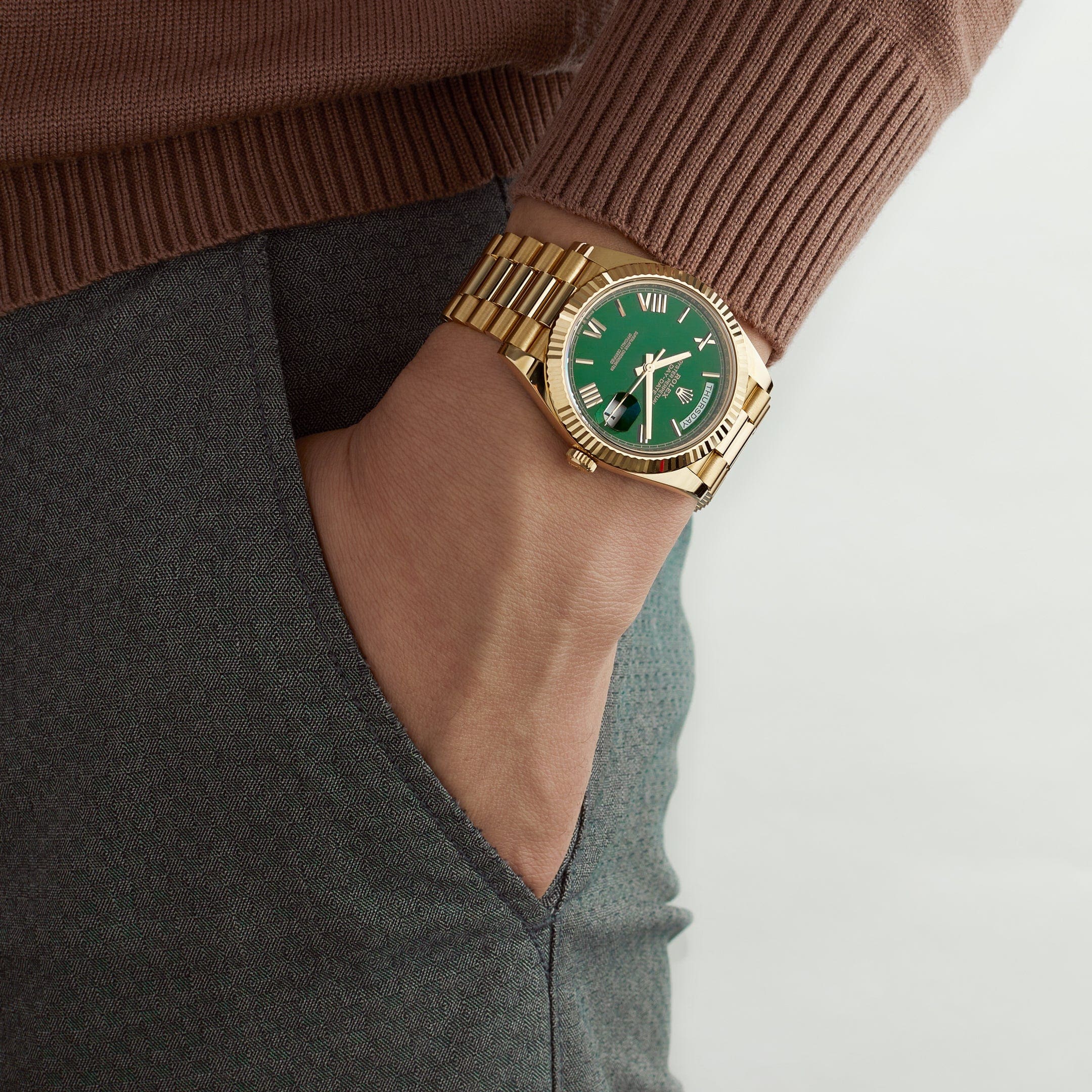 Rolex Day-Date 40 228238 Yellow Gold Green Roman Numerals Dial (2023)
