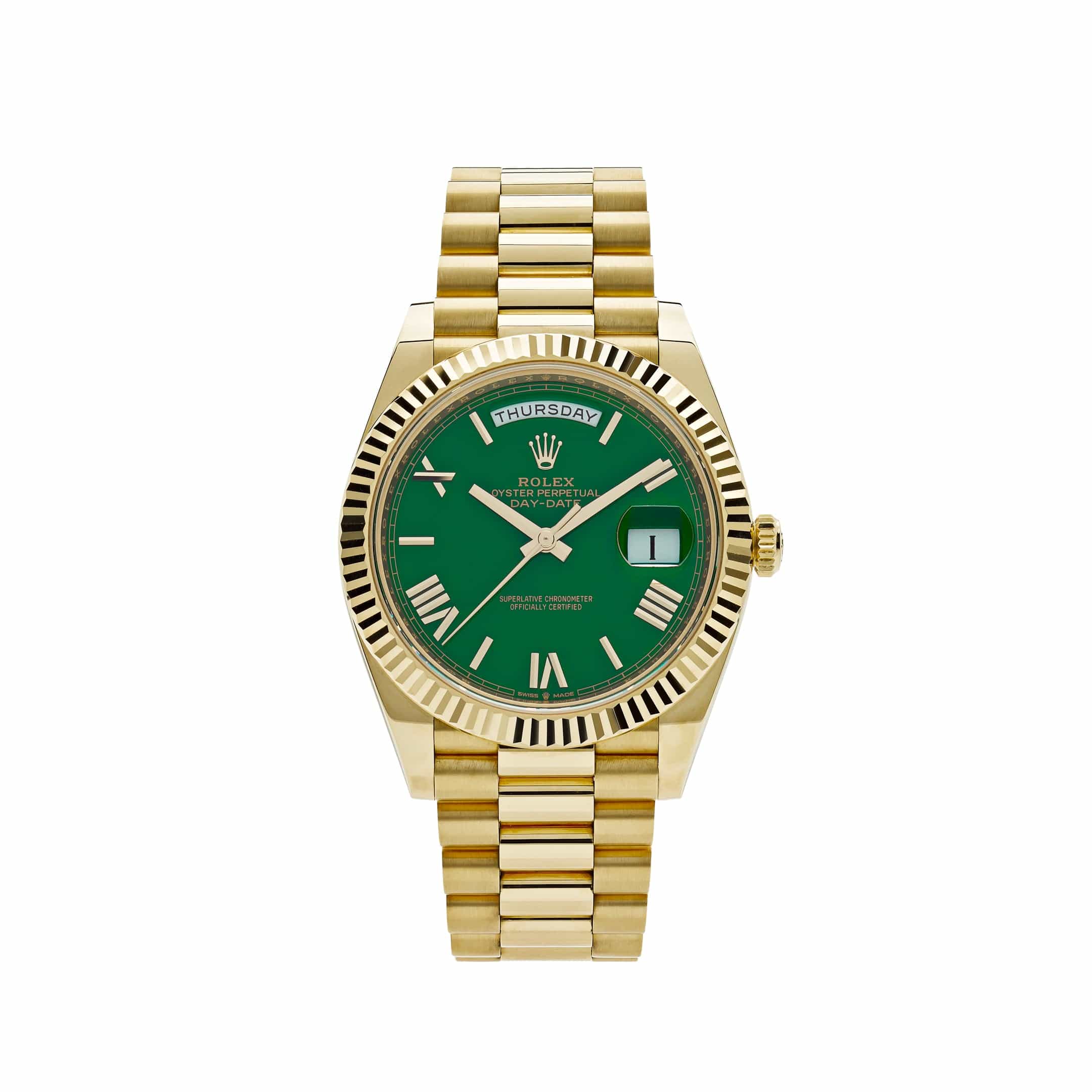 Rolex Day-Date 40 228238 Yellow Gold Green Roman Numerals Dial (2023)