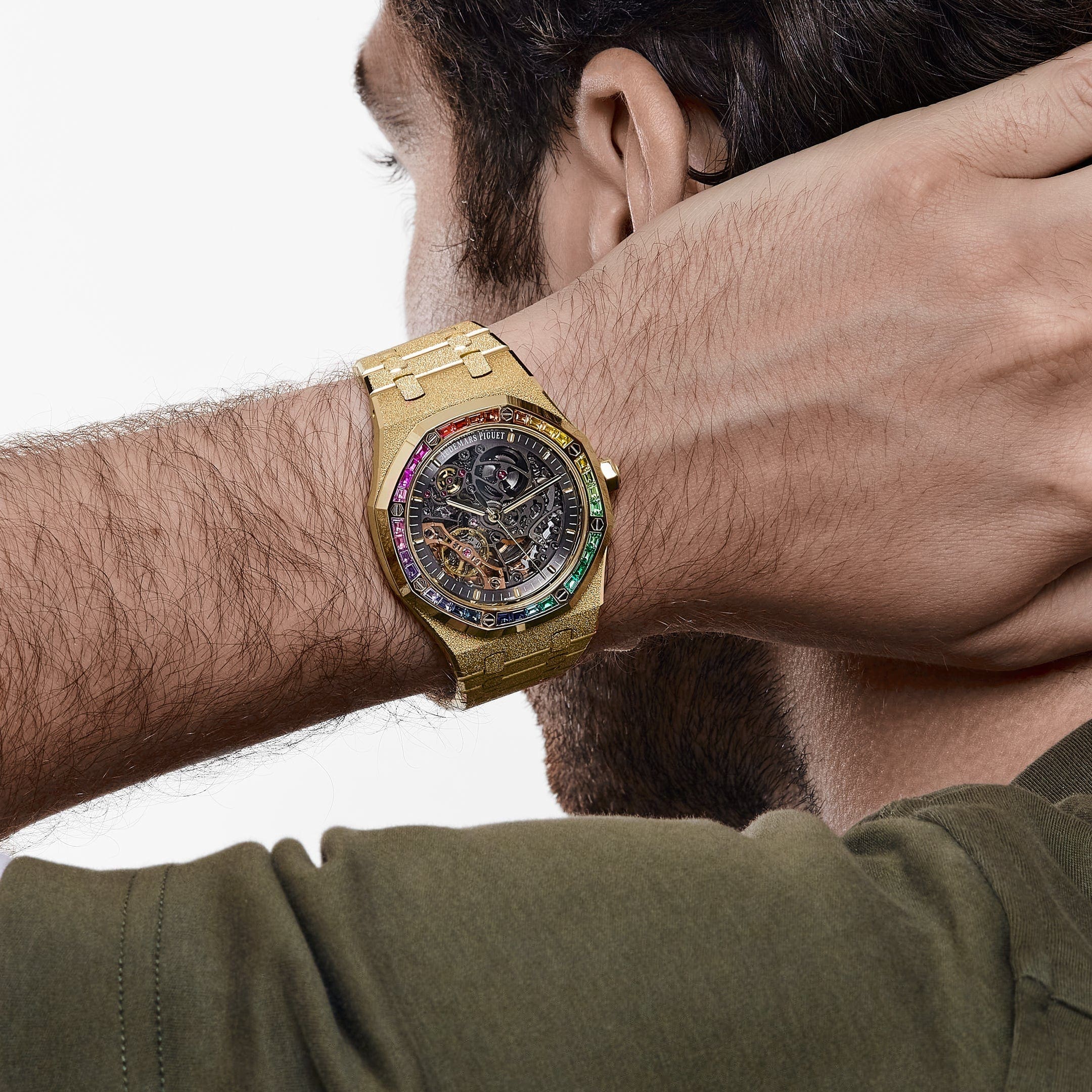 Audemars Piguet Royal Oak 15412BA.YG.1224BA.01 Rainbow Baguette Frosted Yellow Gold Double Balance Wheel