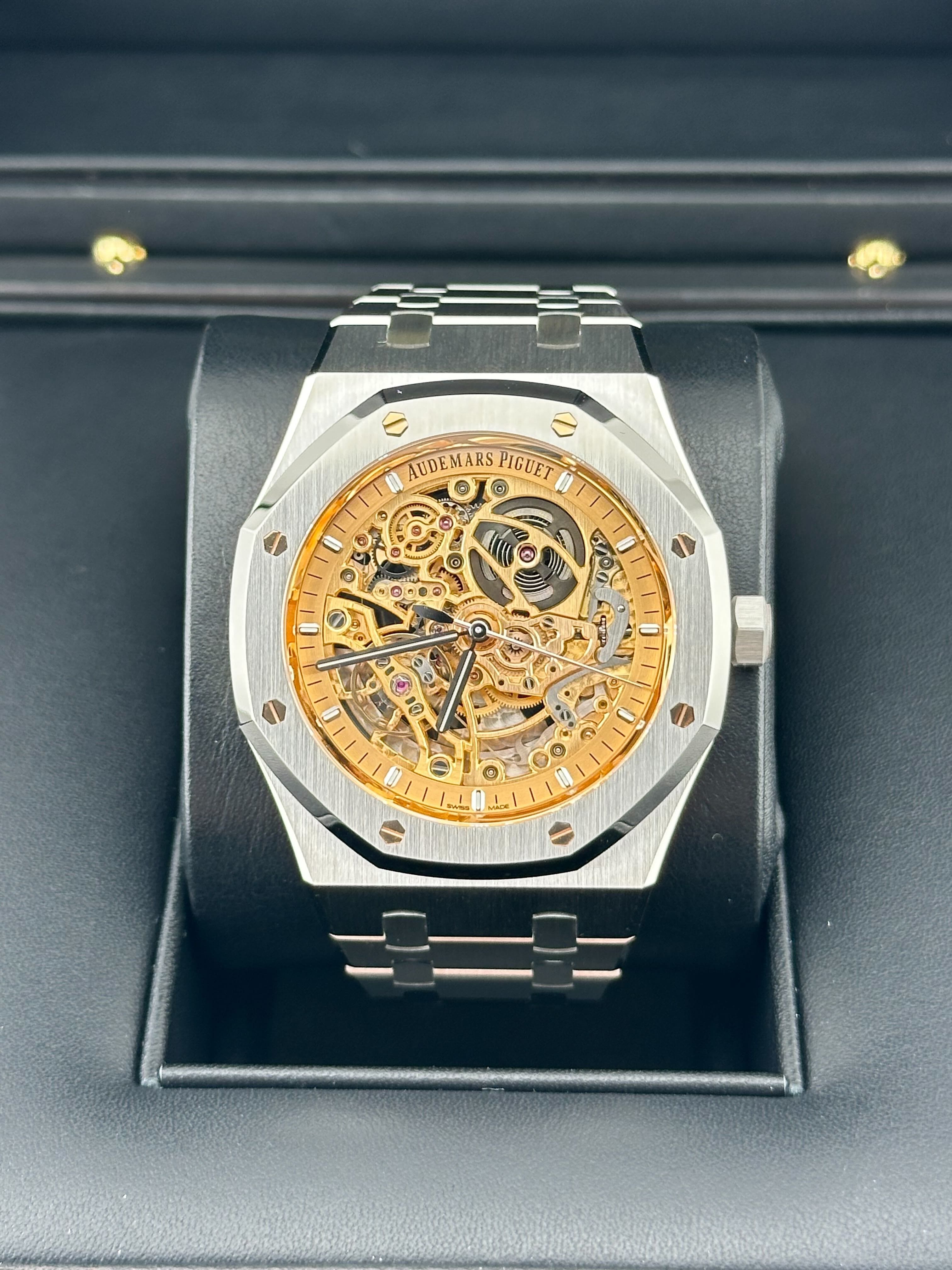 Audemars Piguet Royal Oak 15407ST.OO.1220ST.02 Double Balance Wheel Stainless Steel Openworked Pink Gold-Toned Dial
