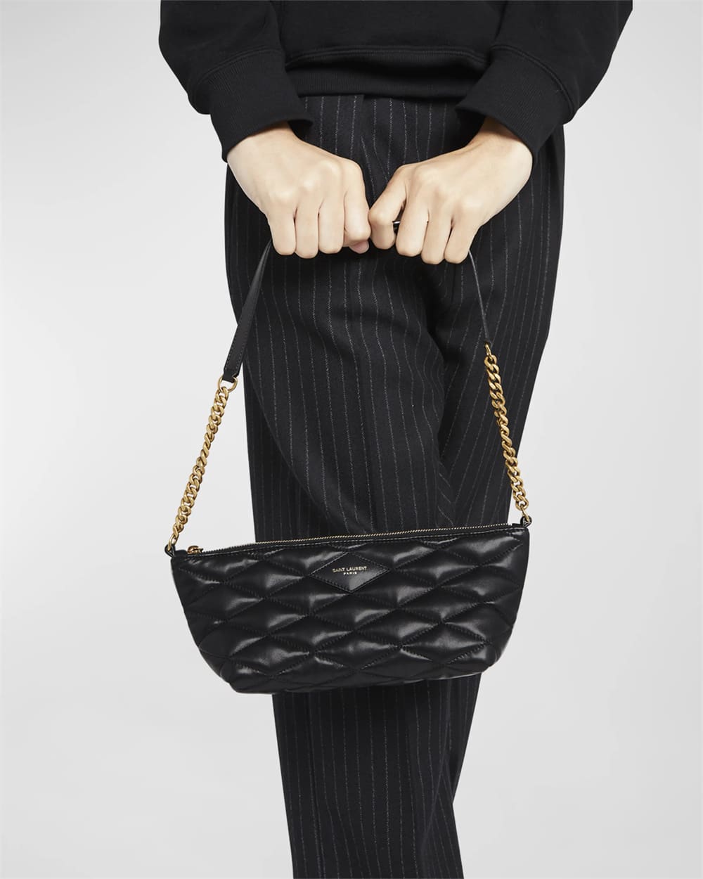 Saint Laurent Ziptop Mini Shoulder Bag in Quilted Smooth Leather
