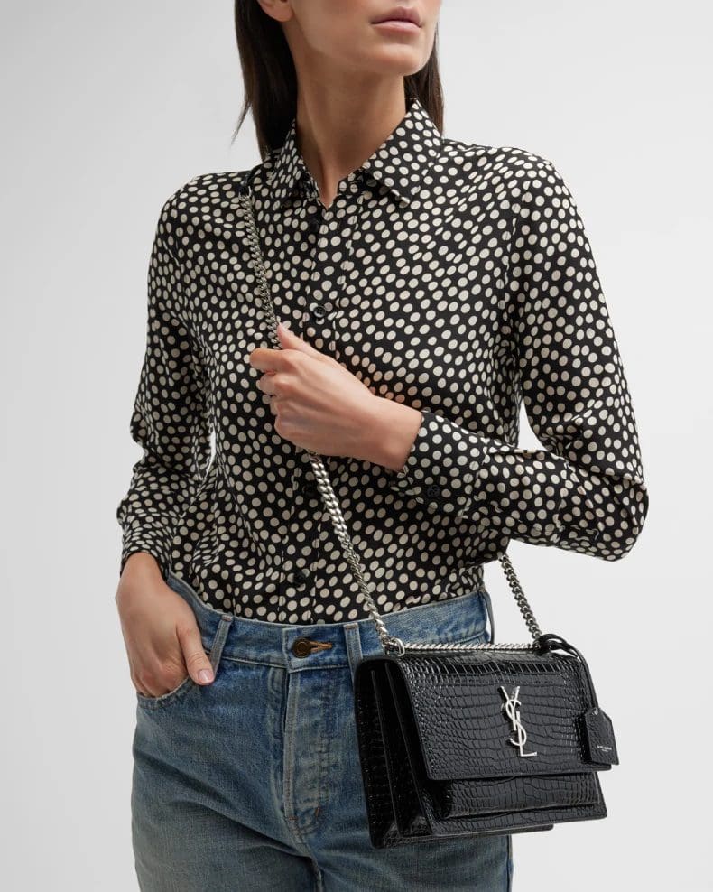 Saint Laurent Sunset Medium In Crocodile Embossed Shiny Leather