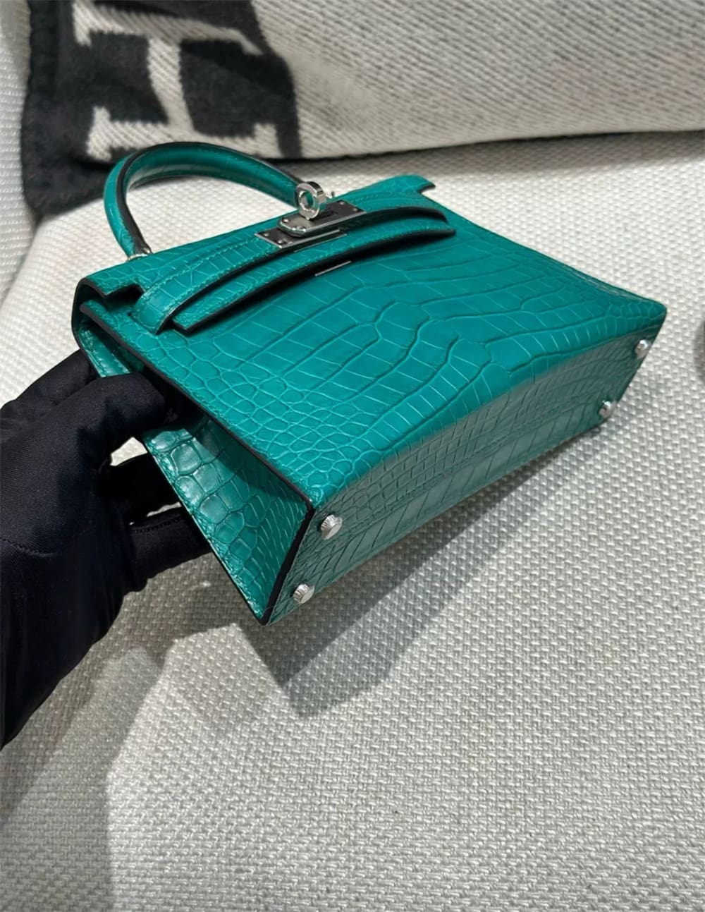 Hermès Mini Kelly Green Malachite Matte Crocodile Leather Palladium Hardware