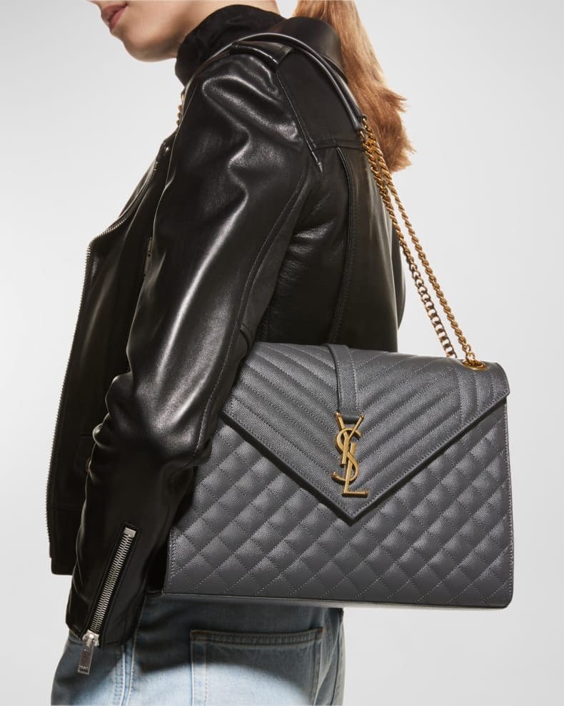 Saint Laurent Envelope Triquilt Large YSL Shoulder Bag in Grained Leather