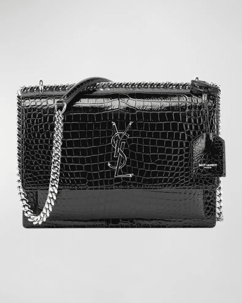 Saint Laurent Sunset Medium In Crocodile Embossed Shiny Leather