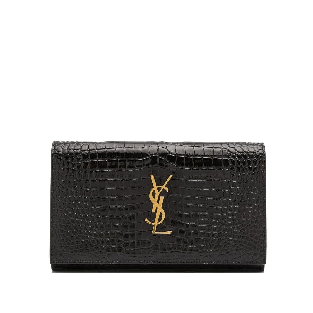 Saint Laurent Cassandra YSL Wallet on Chain in Croc Embossed Leather