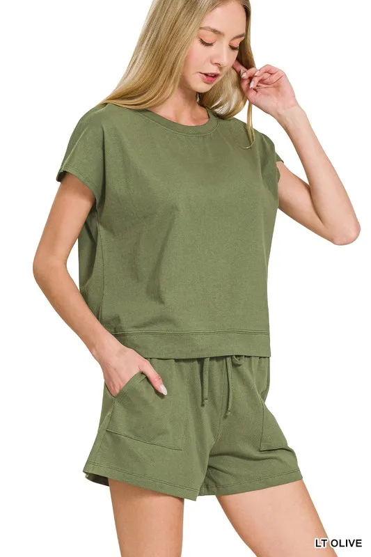 Zenana Premium Cotton Top & Shorts Set