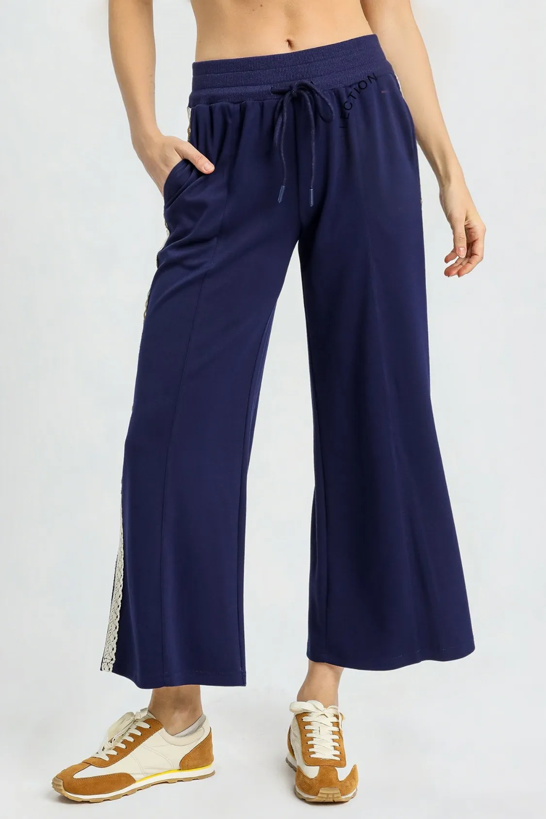 Umgee Wide-Leg Pants with Lace Trim