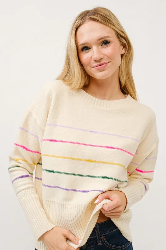 And The Why Multi Striped Pullover Sweater Top
