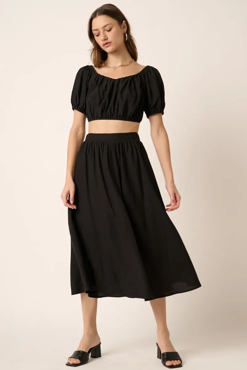 Mittoshop Cropped Puff Sleeve Blouse and Midi Skirt Set