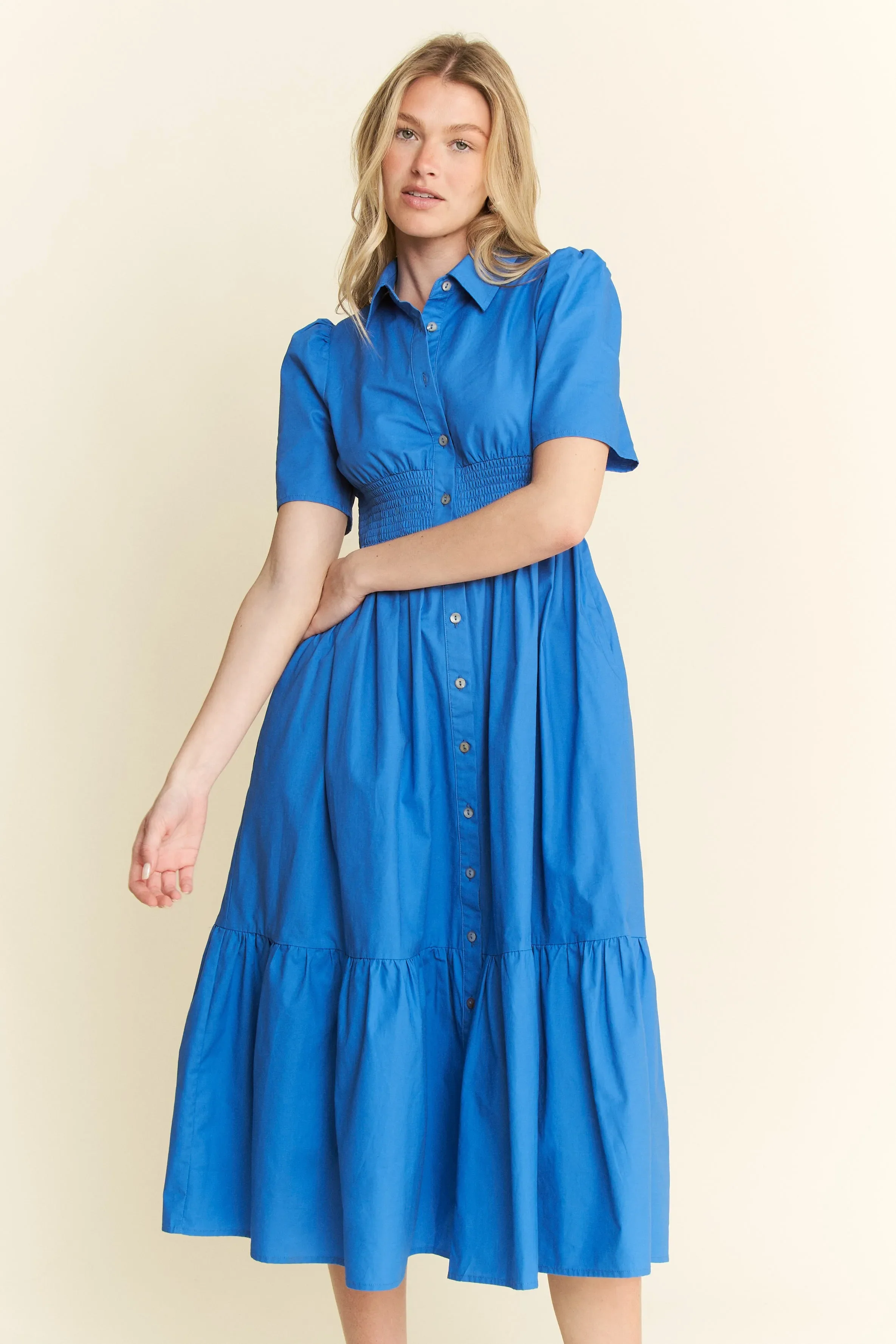Jade By Jane Short Sleeve Button Down Midi Dress