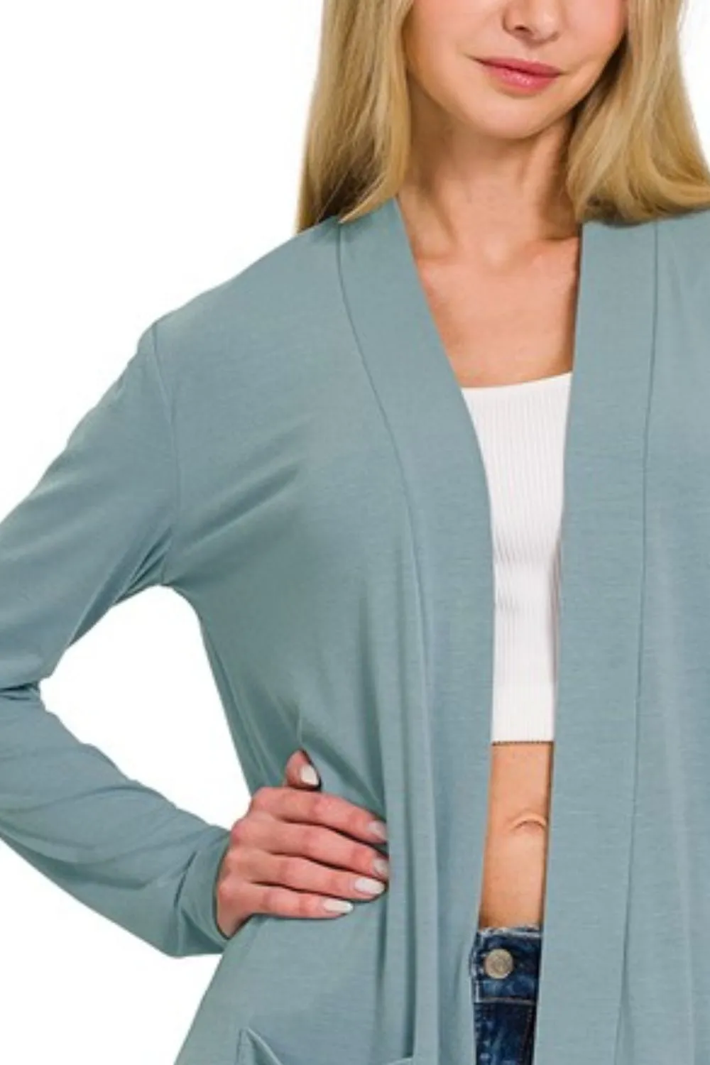 Zenana Slouchy Lightweight Open Front Pocket Cardigan