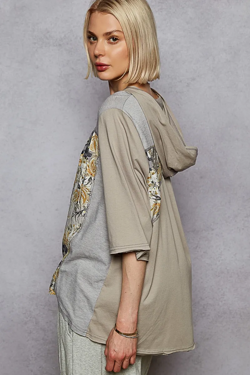 POL Lace-Up Hooded T-Shirt with Paisley Panel Detail