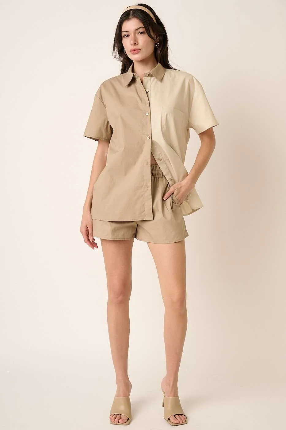 Mittoshop Color Block Short Sleeve Shirt and Shorts Set
