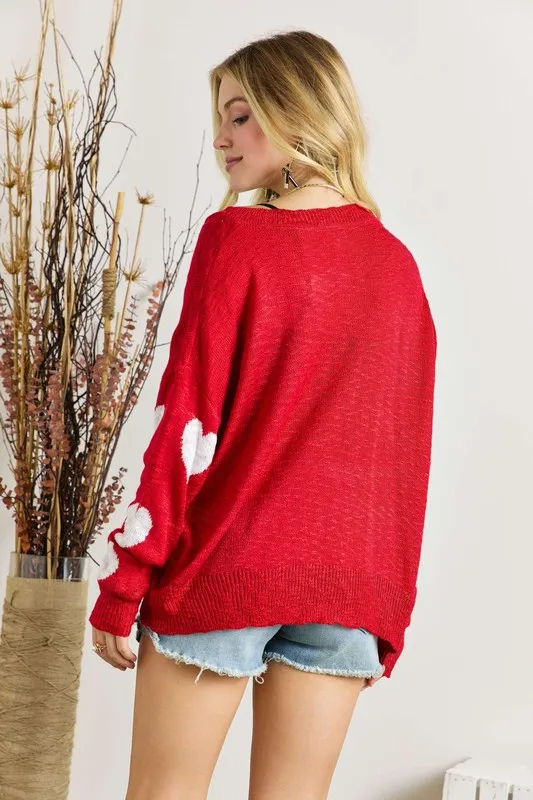 ADORA Full Size Heart V-Neck Knit Top Plus Size