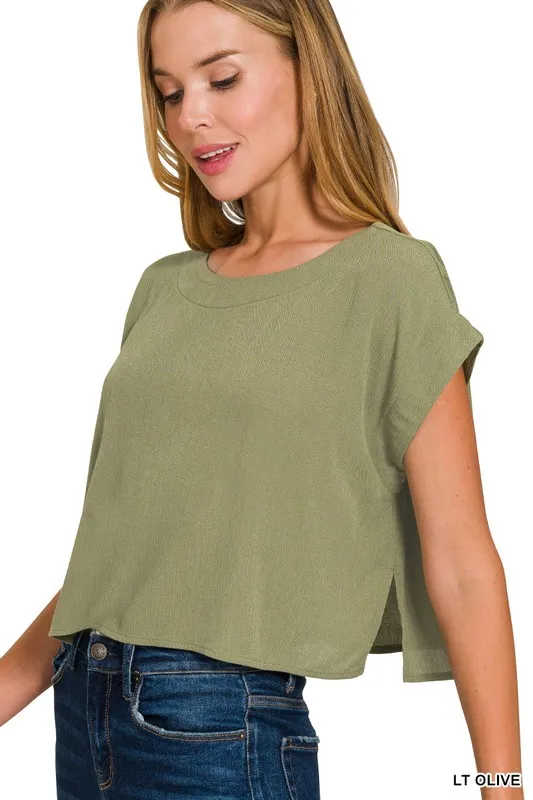 Zenana Woven Crinkle Gauze Crop Tee and Skirt Set