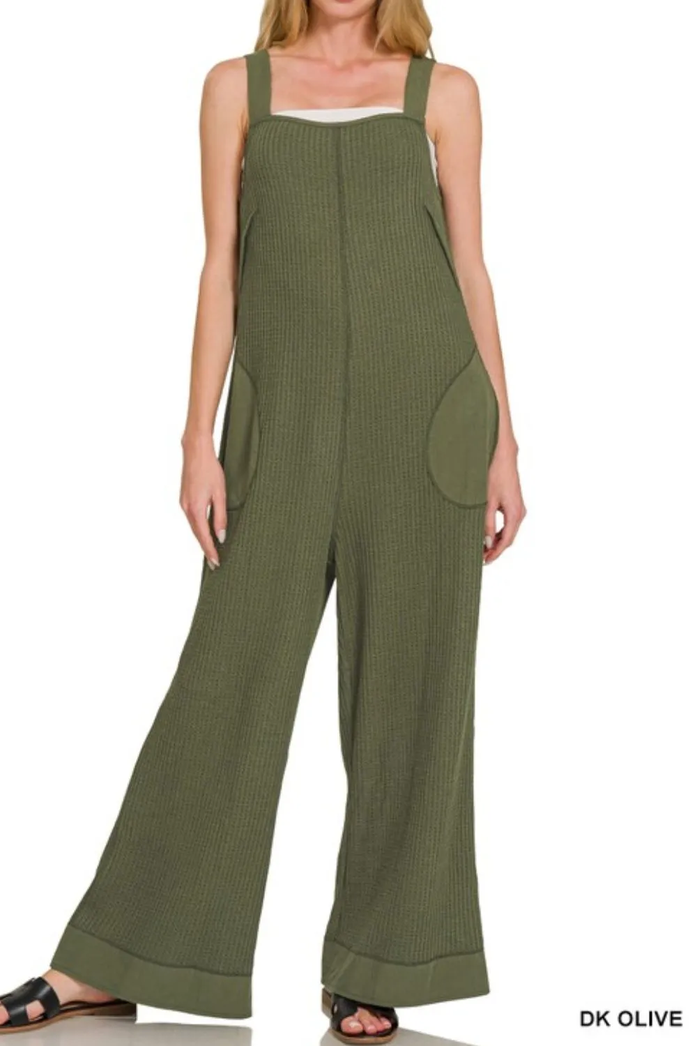 Zenana Knit Waffle Wide Leg Overalls