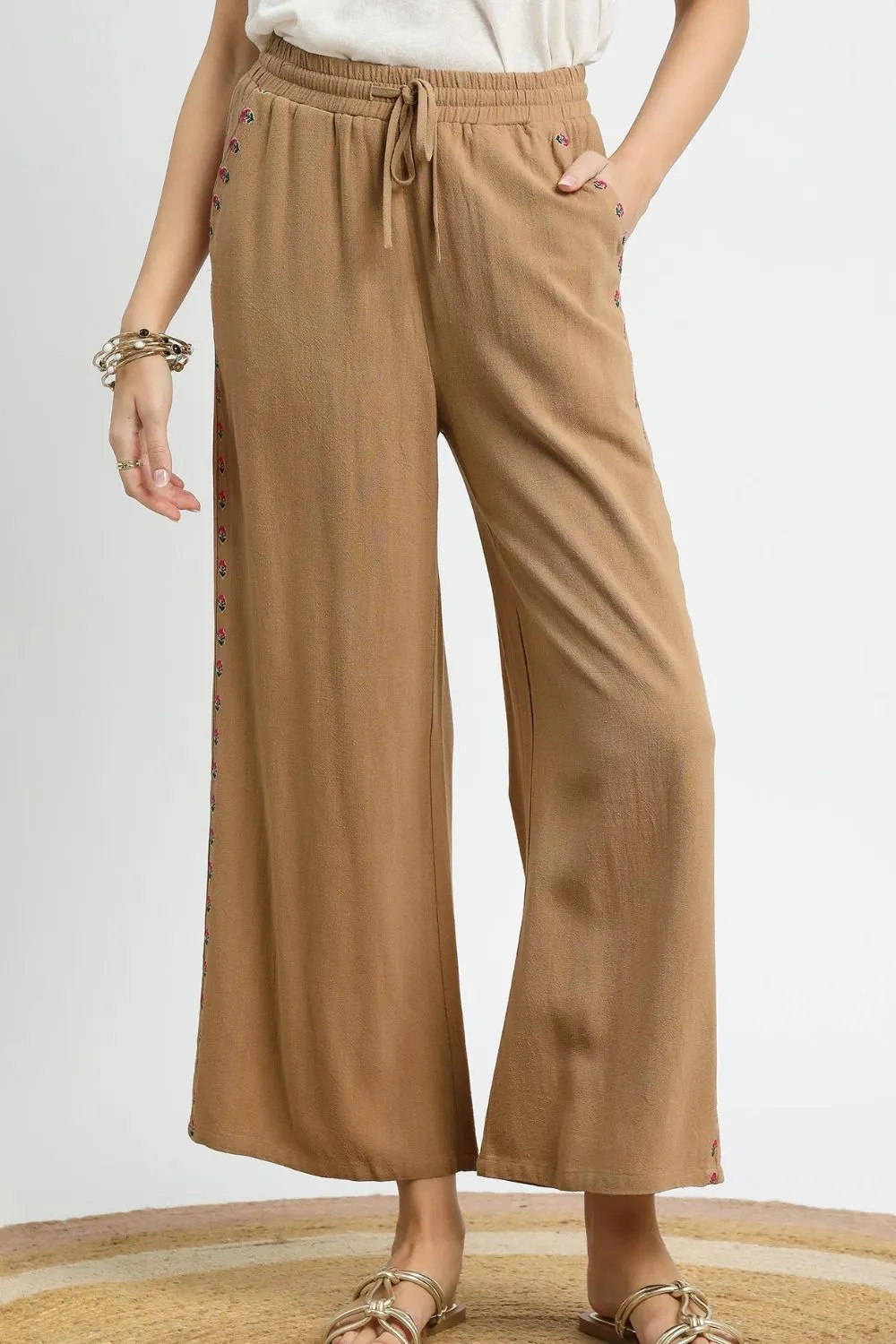 Umgee Wide Leg Drawstring Pants
