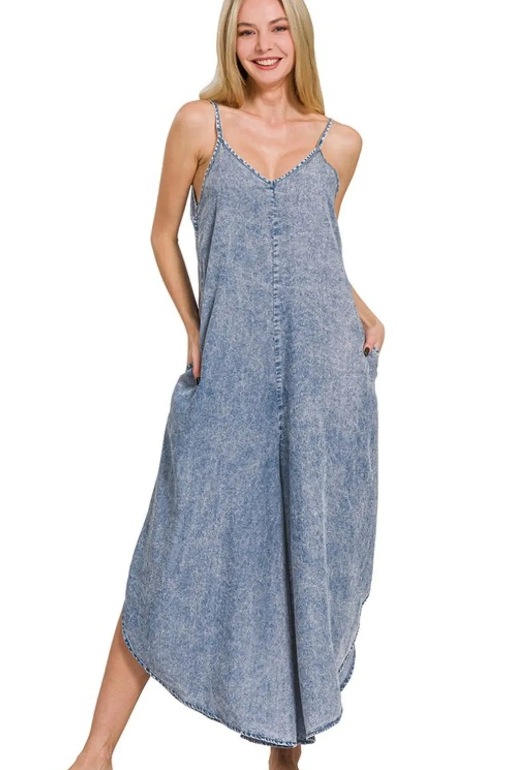 Zenana Lyocell Acid-Washed Jumpsuit