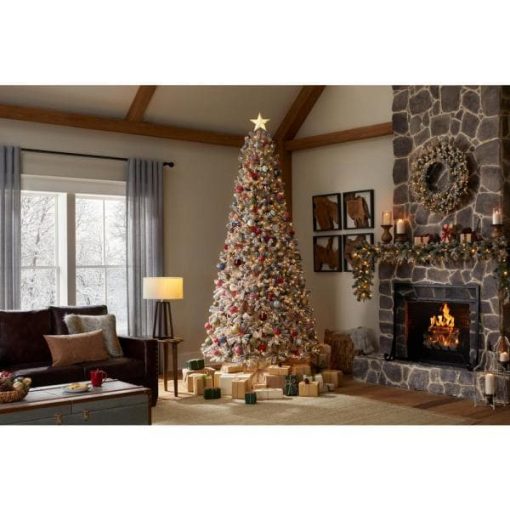 9FT Flocked Fraser Fir LED PreLit Artificial Christmas Tree With 3000