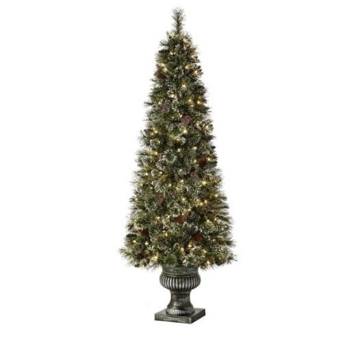6.5 ft Sparkling Amelia Pine Potted PreLit Artificial Christmas Tree
