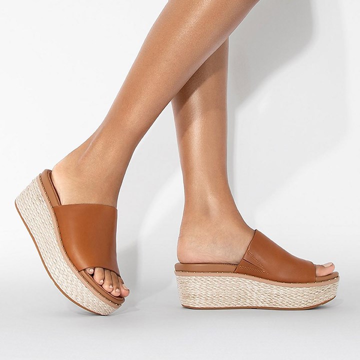 Fitflop Eloise Espadrille Leather Wedge Slides Wedge Sandals