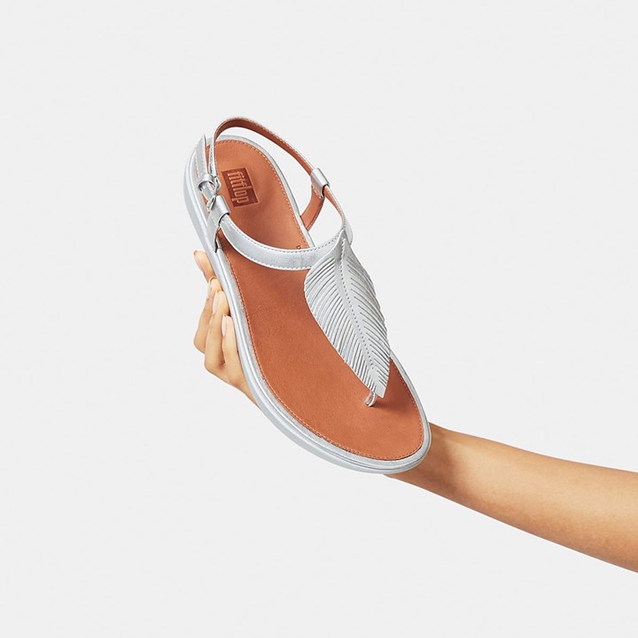 Fitflop Tia Feather Metallic Leather Back-Strap Sandals
