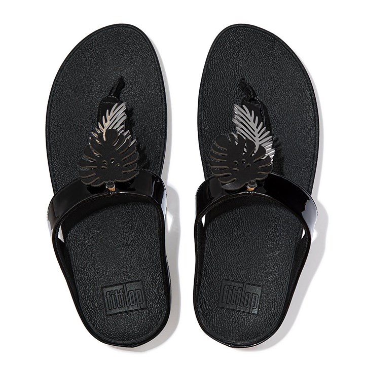 Fitflop Fino Jungle Leaf Patent Toe-Post Sandals