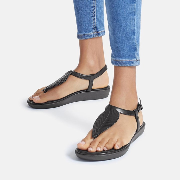 Fitflop Tia Feather Metallic Leather Back-Strap Sandals