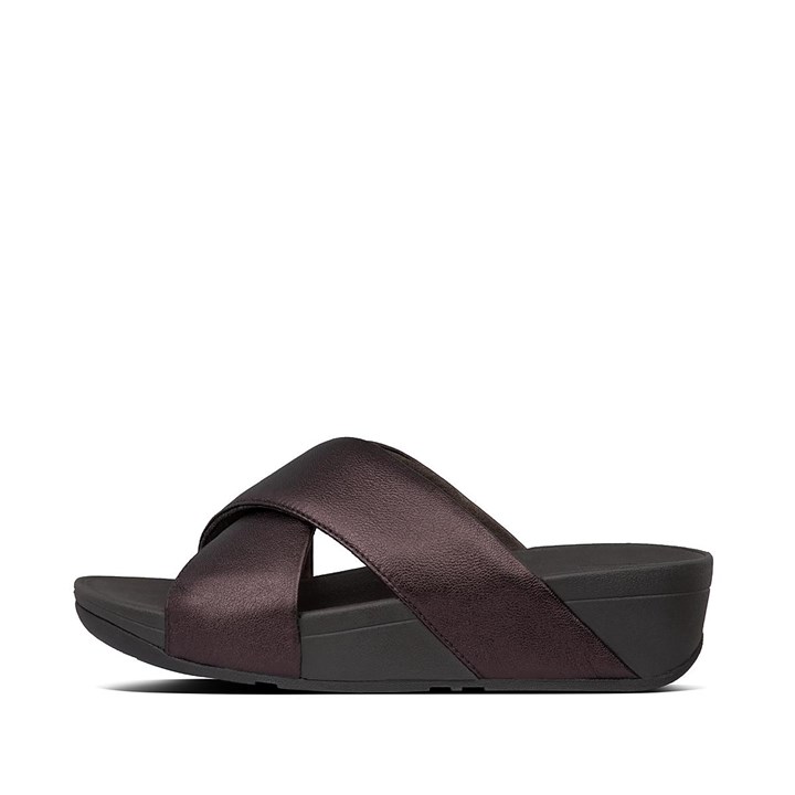 Fitflop Lulu Metallic Leather Cross Slides