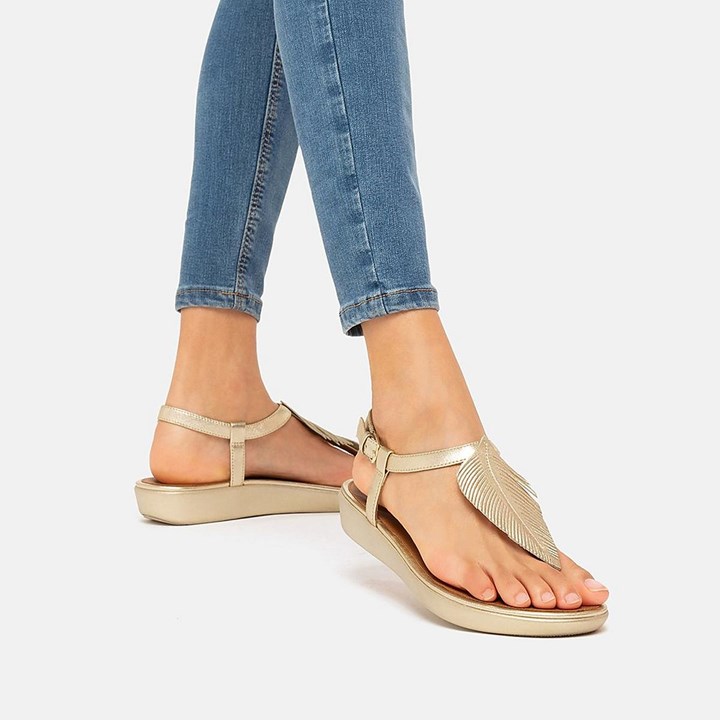 Fitflop Tia Feather Metallic Leather Back-Strap Sandals