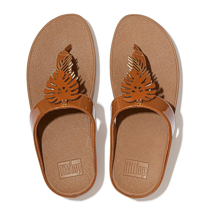 Fitflop Fino Jungle Leaf Patent Toe-Post Sandals