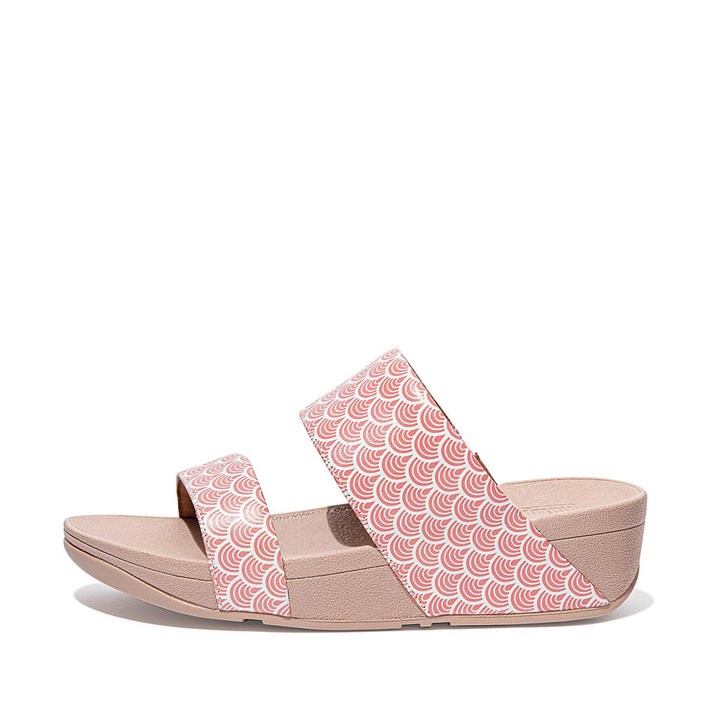 Fitflop Olive Wave Print Leather Slides
