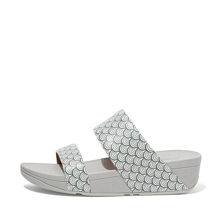 Fitflop Olive Wave Print Leather Slides