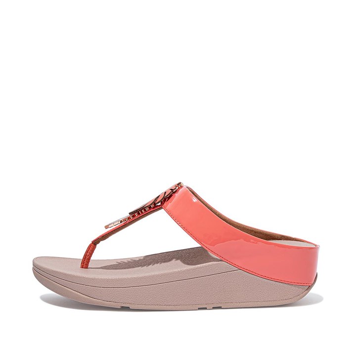 Fitflop Fino Jungle Leaf Patent Toe-Post Sandals