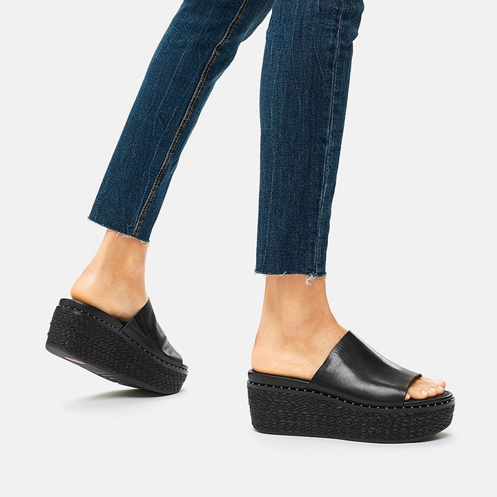 Fitflop Eloise Espadrille Leather Wedge Slides Wedge Sandals