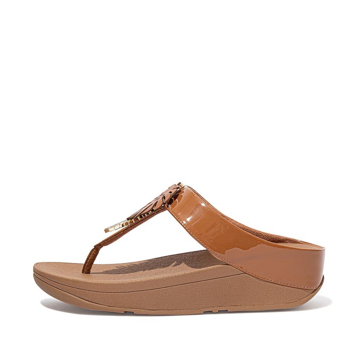 Fitflop Fino Jungle Leaf Patent Toe-Post Sandals