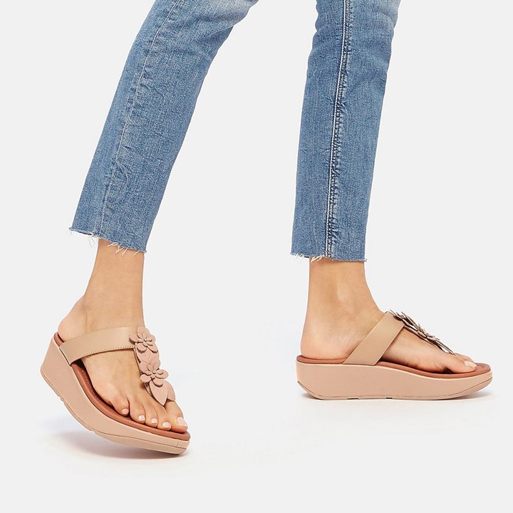 Fitflop Fino Floral Leather Toe-Post Sandals